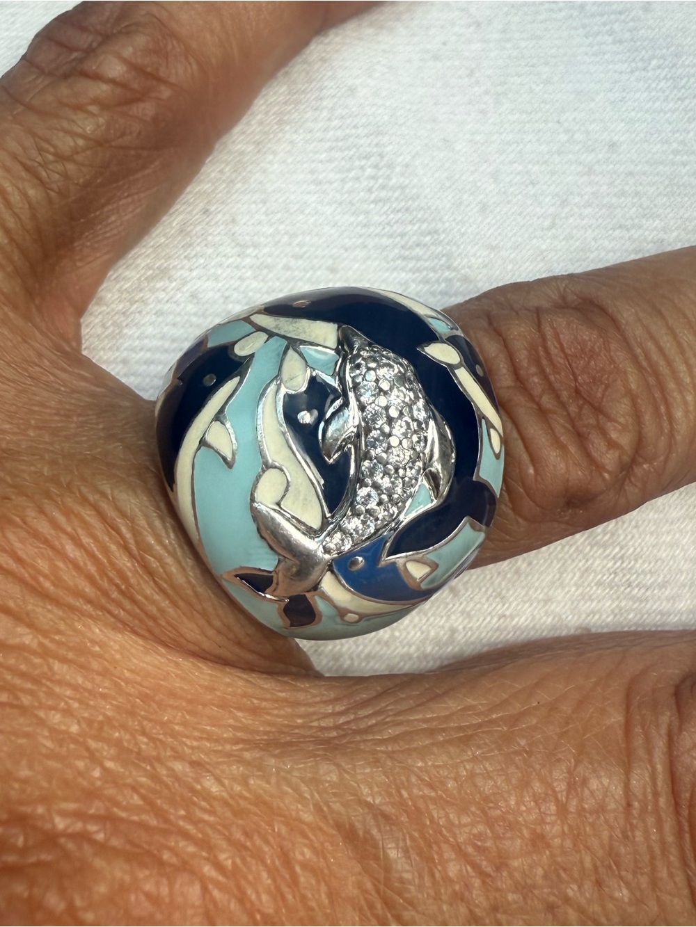 Ocean Dolphin Enamel Ring in Light Blue and Navy